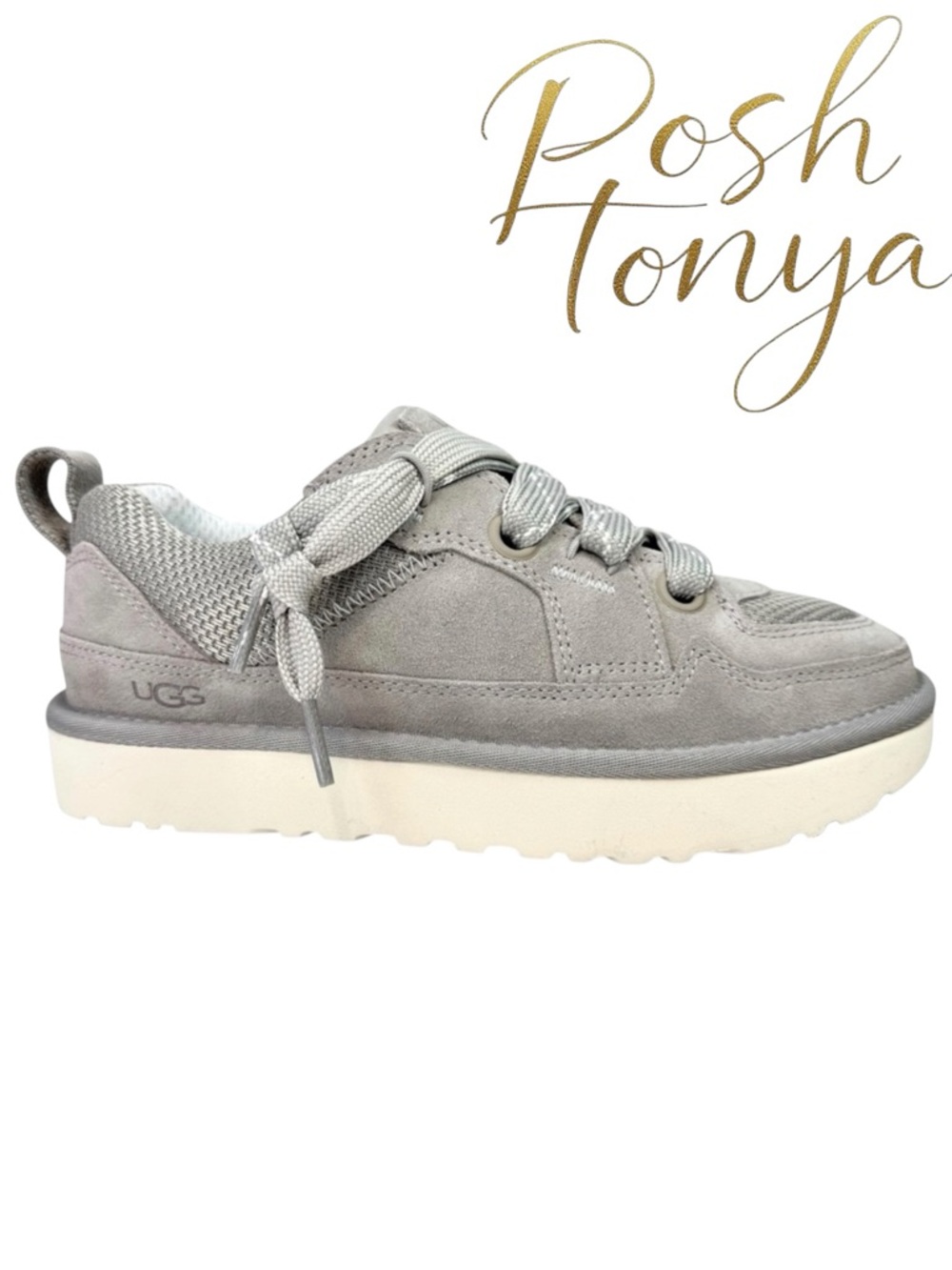UGG Lo Lowmel Platform Sneakers Gray Suede Size 7 Y2K Preppy 90s Academia